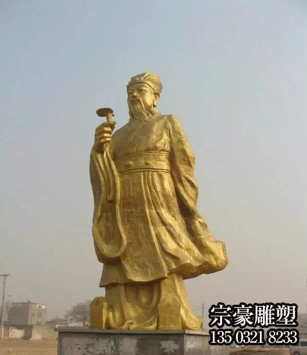 中國古代名醫李時珍鑄銅漆金雕像