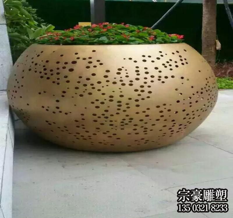 不銹鋼戶外花盆雕塑 不銹鋼戶外花盆雕塑