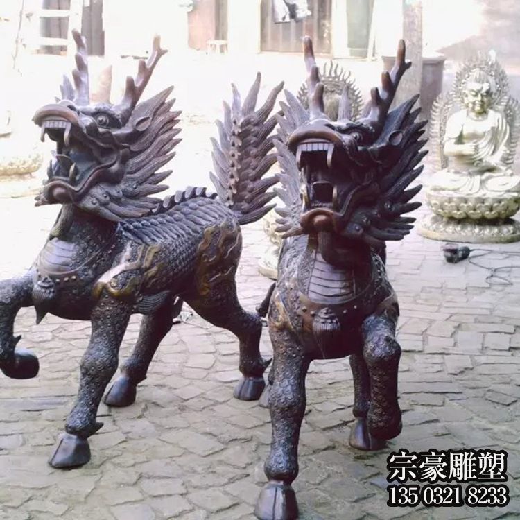 廟宇不銹鋼一對奔跑吼叫的麒麟雕塑 廟宇不銹鋼一對奔跑吼叫的麒麟雕塑