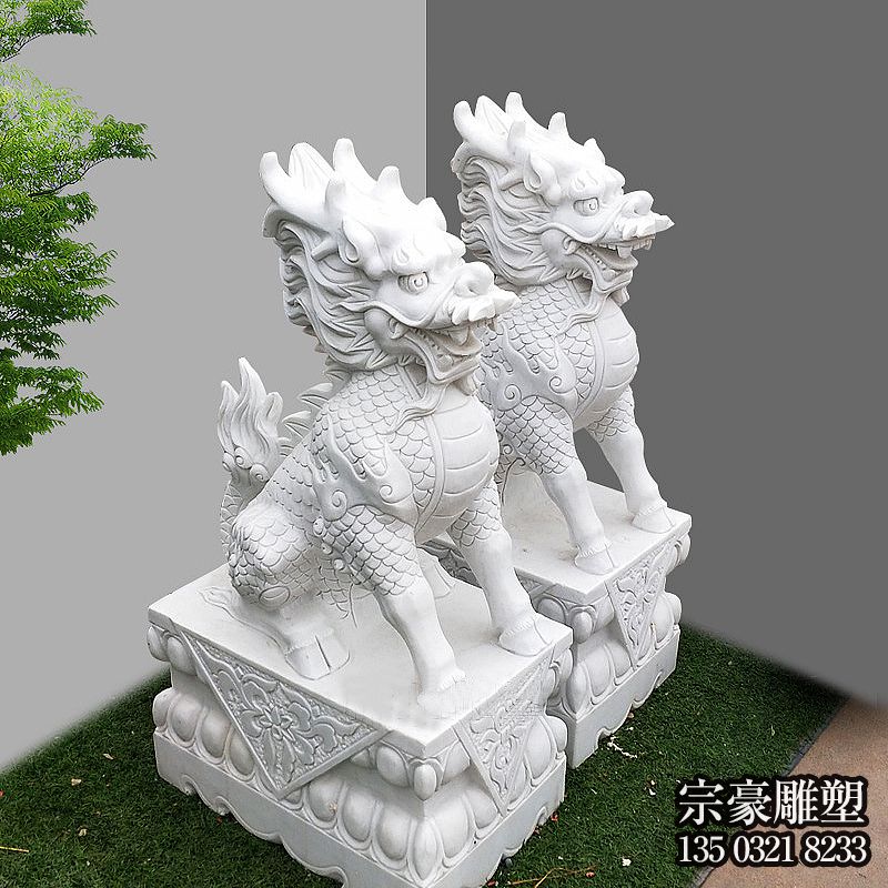 庭院寺院漢白玉石雕麒麟雕塑 庭院寺院漢白玉石雕麒麟雕塑