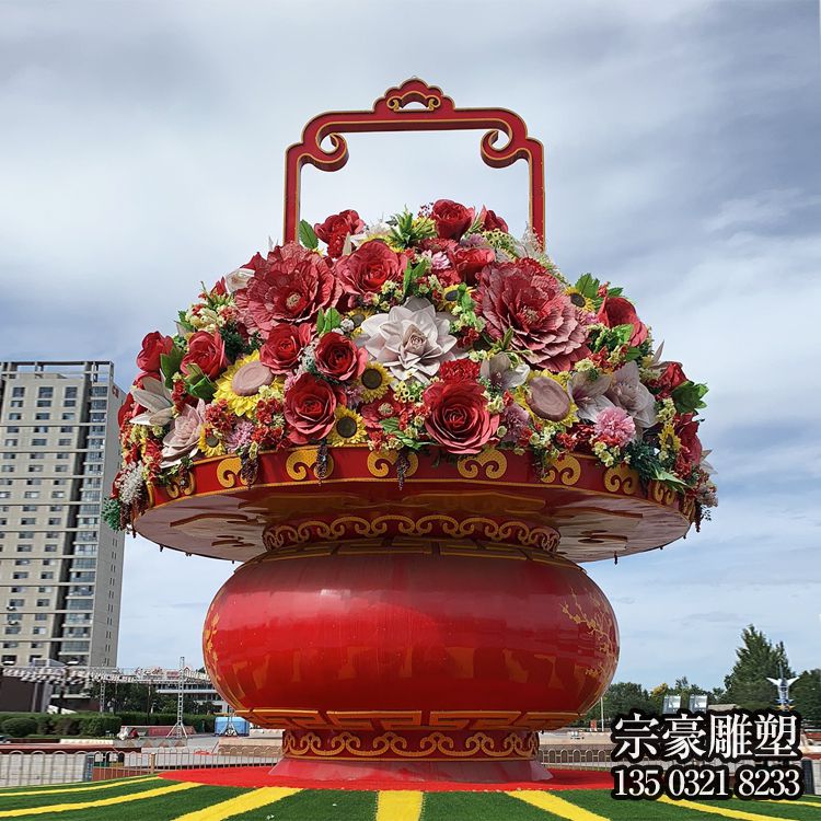玻璃鋼大花籃，國慶節(jié)日慶典花籃雕塑