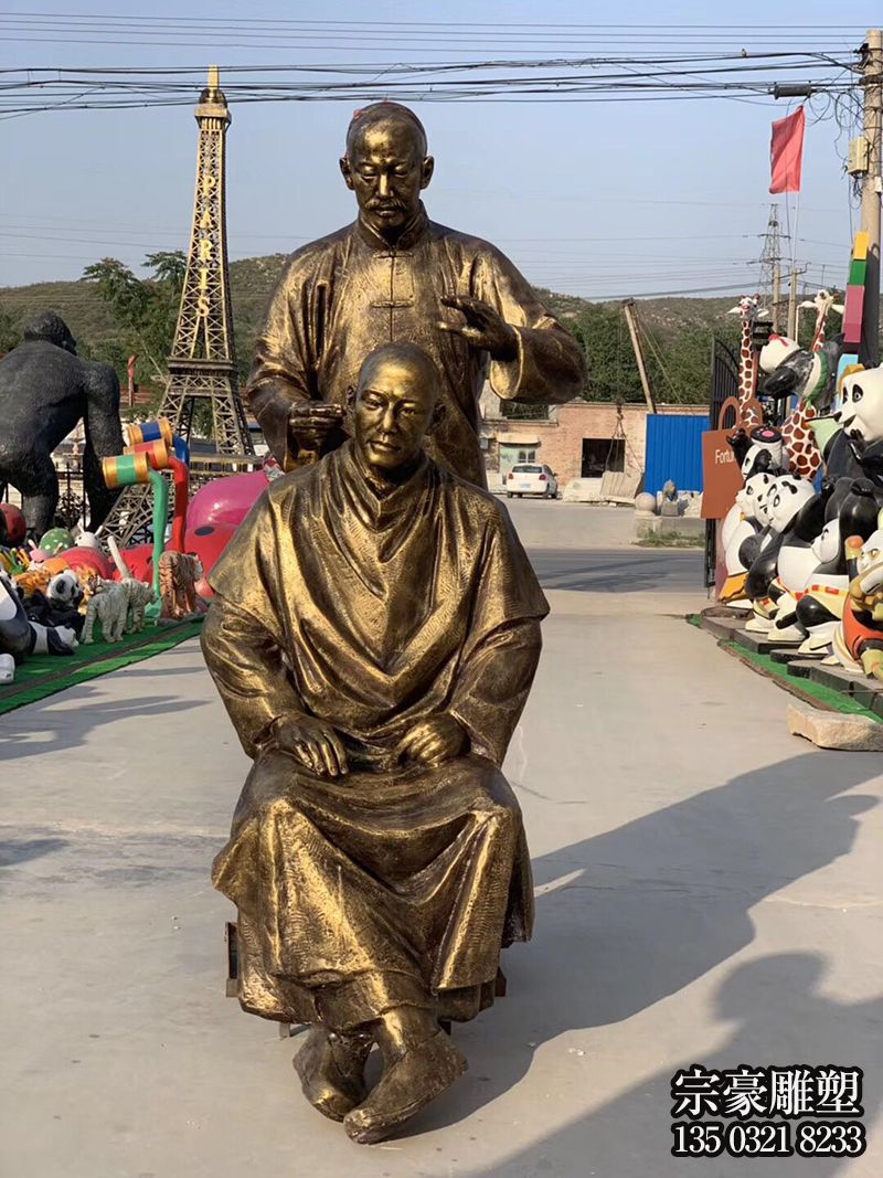 理發——民俗人物玻璃鋼仿銅雕塑